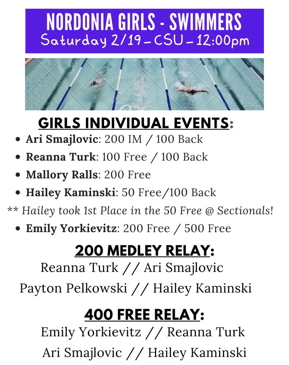 NordoniaBooster's tweet photo. Good luck 🍀 Nordonia Swimmers &amp; Divers at Districts!! @NHSAthletics1 @JoeSuperintend1 @nhsswimanddivee #NordoniaKnights #Nordonia #NordoniaSwimming https://t.co/2LGqroqMvr