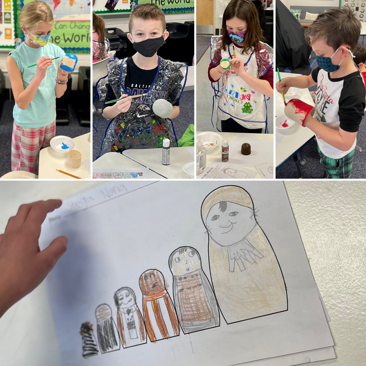 3rd Gr artisans are diligently working in teams to create a set of nesting dolls to use in retelling a European folktale. Bright colors and squeals of delight fill the room as they get down their first layer of paint ⁦<a href="/BodkinAACPS/">Bodkin Elementary</a>⁩