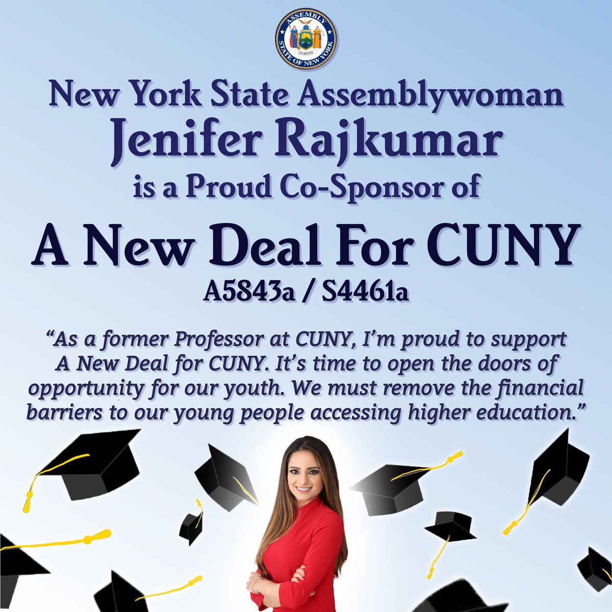 This budget season I’m fighting for a #NewDealForCUNY. As a former Professor at CUNY, I know how important it is to fully fund the school and remove the financial barriers to our young people accessing higher education. It’s time to open the doors of opportunity for our youth.