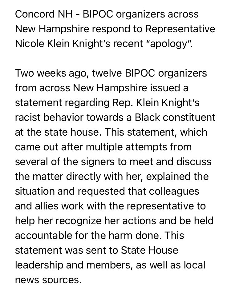 AdamSextonWMUR's tweet image. New tonight: BIPOC organizers reject @RepNicoleK’s apology. #NHPolitics