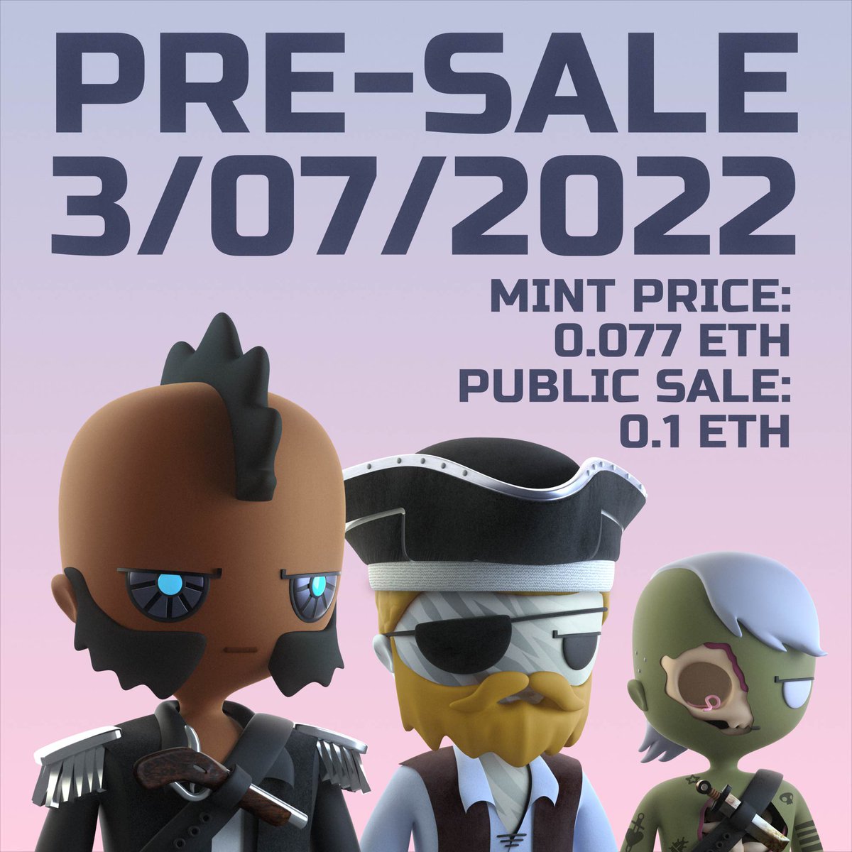 THE VOYAGE BEGINS MARCH 7th ⚔️

Mar. 7 - Presale: .077 ETH
Mar. 8 - Public: .1 ETH

NEW RECRUITS APPLY 👇

💀 Retweet for 1/50 #Whitelist spots
💀 Best comment wins a FREE MINT

😈 LFP - iykyk