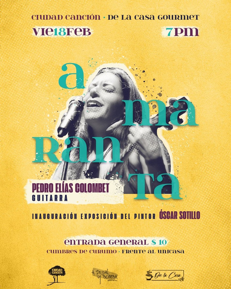 Con gran alegría iniciamos un ciclo de conciertos en <a href="/DelaCasaGourmet/">De la Casa Gourmet</a> (Cumbres de Curumo) 

Este viernes 18 febrero, nuestra querida <a href="/amarantacanta/">Amaranta Canta</a> bautizará esta programación con un bello recital acompañada por <a href="/ColombetPedro/">Pedro Colombet</a> en la guitarra. 

Entrada 10$.