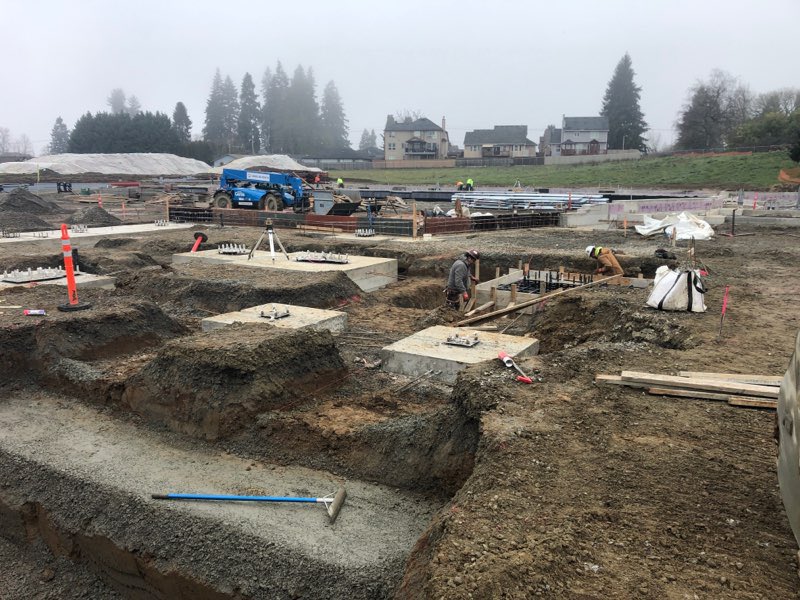 Love the big trucks which mean serious business at Ruth Bader Ginsburg Elementary. Thanks <a href="/LSWArchitects/">LSW Architects</a>. VPS kids are lucky to be loved by their bond supporters. Forming the footings for the admin, FCRC, and kitchen. #vpsamazing