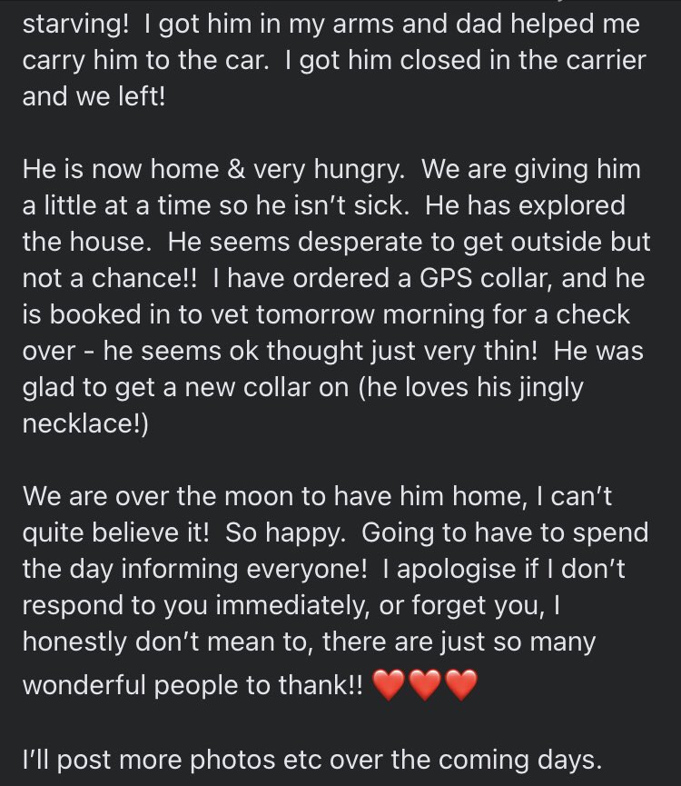 RGE_McC's tweet photo. @herobelfast @Tim_Mc_Garry @TaggartJoel @liam_beckett @U105radio @StephenNolan @HerchyBoal @TheLouisEmerick @claudelittner @sally_lindsay Guys thanks again for your assistance in the #FindMiles campaign, it meant so much. Delighted to say HE’S HOME! ❤️❤️ #MilesArmy https://t.co/15lSCNIN2O