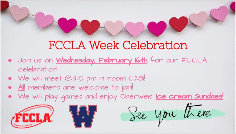 join us for our FCCLA celebration tomorrow!! #FCCLA #wahs