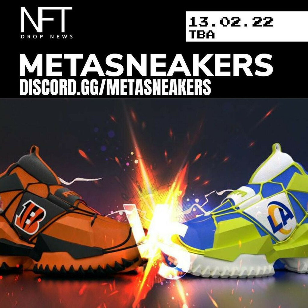 PixelMeows's tweet image. Tonight is the LVI SuperBowl. For this occasion @metasneakersnft made a custom pair for both team fans. ⚫️

The idea came to their mind after the team met @garyvee in dubai on his way to LA. 

What is your pick for tonight's game? 

Drop a for 🐯 @ben… instagr.am/p/CaBYN6_qLfW/