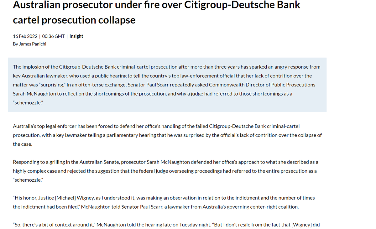 JamesPanichi's tweet photo. Interesting night in Senate Estimates. CDPP Sarah McNaughton forced to defend collapse of Citigroup-Deutsche prosecution; LNP Senator Paul Scarr remains hostile. Warning: US spelling of shemozzle: don't @ me. #competition #antitrust @mlexclusive @L_K_Henning https://t.co/jML9jiBCGZ