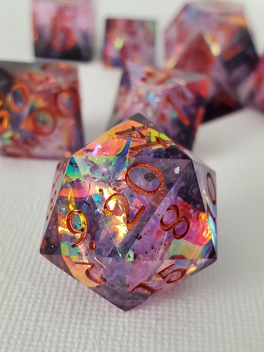 CritCandyDice's tweet photo. Deep Nova. One of my favorite sets that I've ever made, every now and then I still have regrets about letting them go. I hope that they are living the good life and rolling great in their forever home. #dnd #ttrpg #ttrpgdice #purpledice #critcastresin https://t.co/FAn5eHZBLI