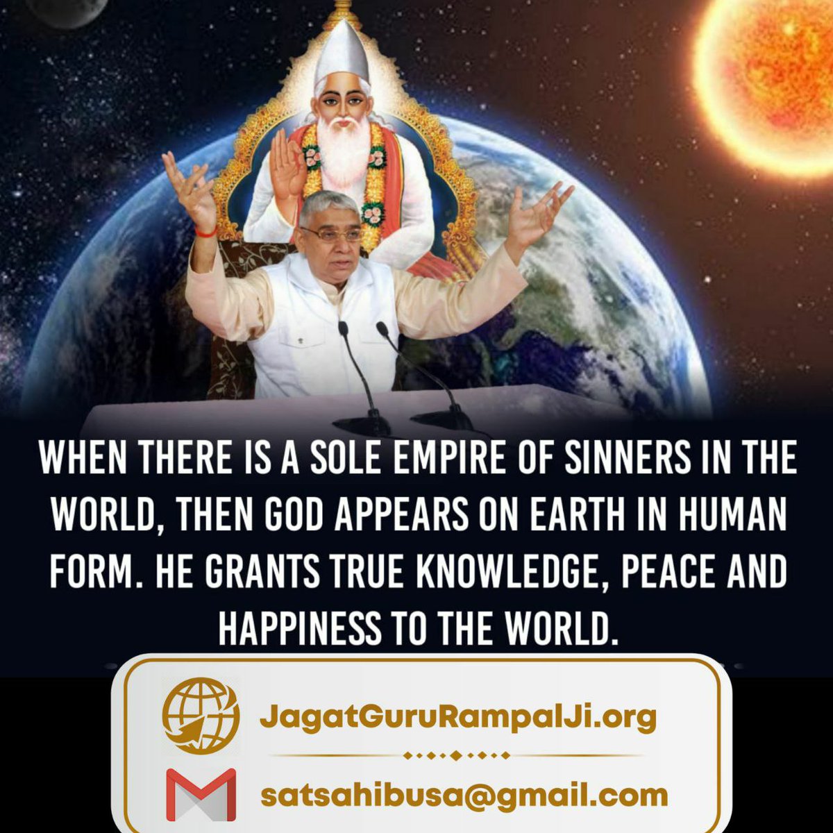 #GodMorningWednesday
Complete salvation is only possible after obtaining scripture based  way of worship from a complete Guru.
True way of worship is available with  <a href="/SaintRampalJiM/">Sant Rampal Ji Maharaj</a> only.
Must take refuge in Him.

-Sant Rampal Ji Maharaj Ji..........🌻🌻