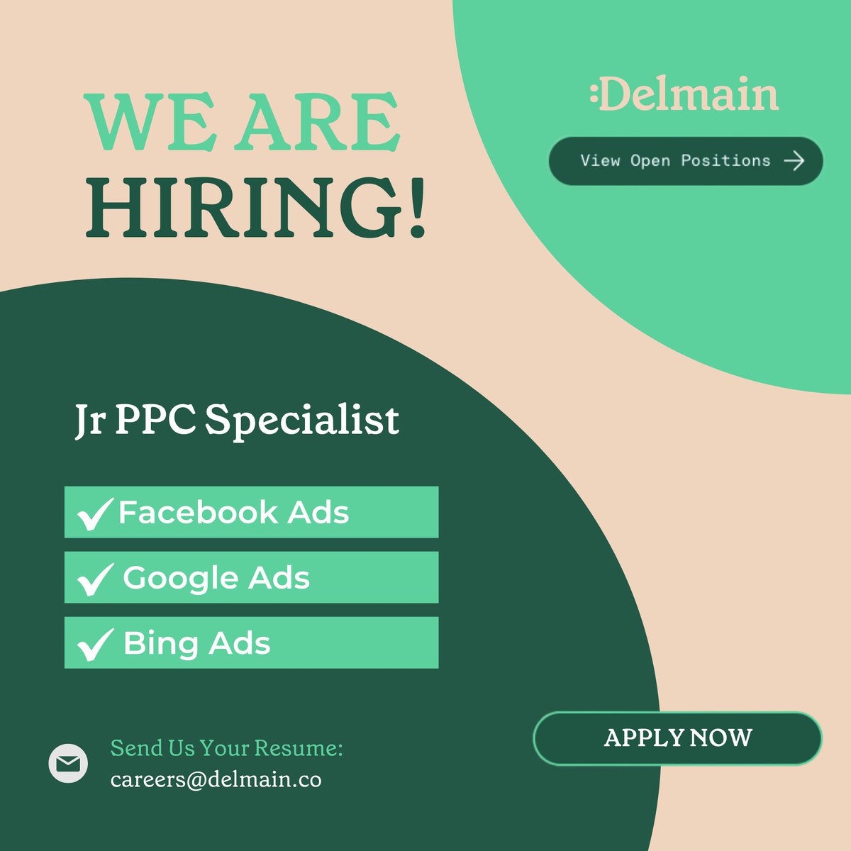 :Delmain is looking for a Jr. PPC Specialist to join our growing in-house SEO/PPC team.

Interested in Facebook, Google, or Bing advertising? Want to grow your skills in PPC? Check out our Careers page for more details on the Jr PPC Specialist position.
