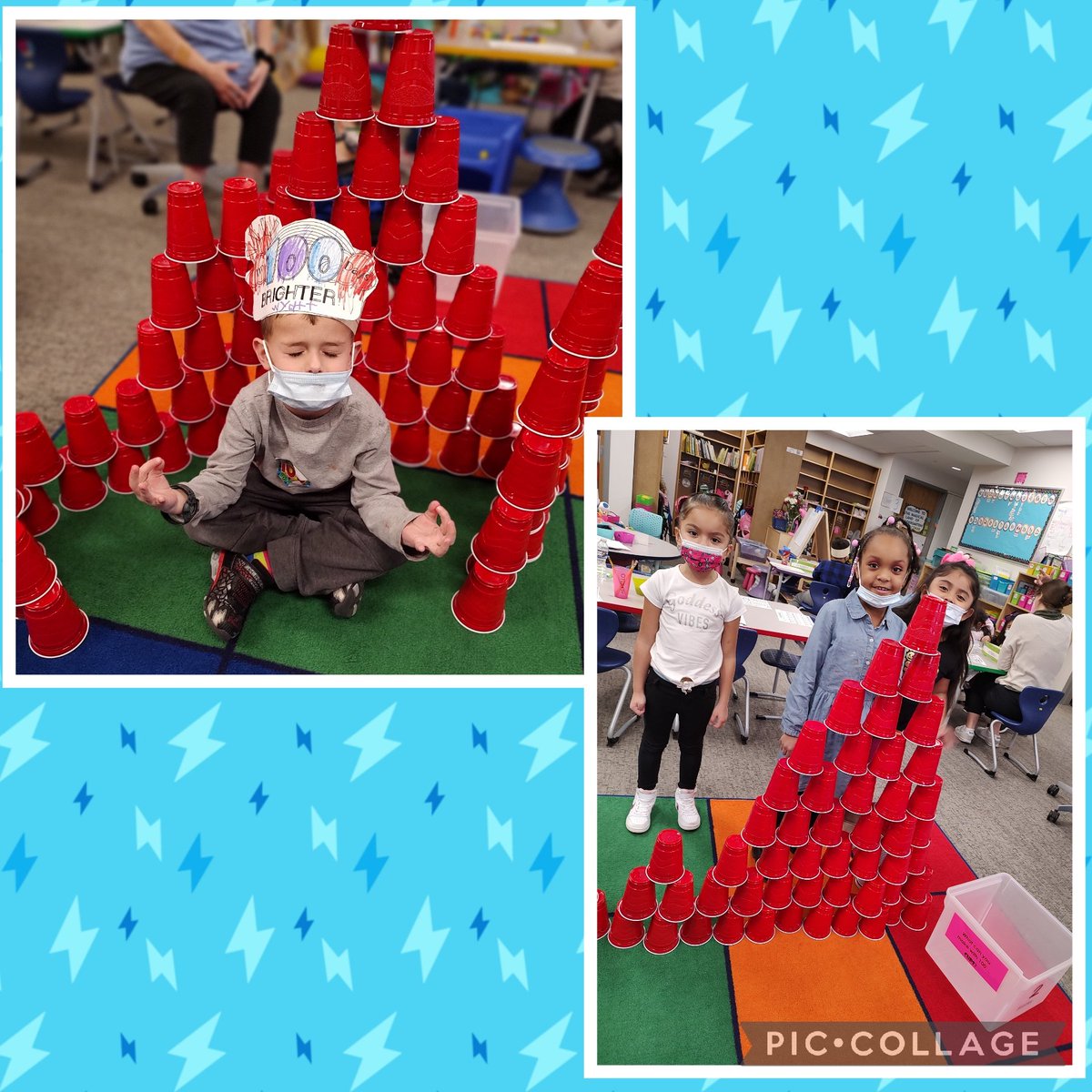 andreabcoker's tweet photo. Kindergarten imagination at its best! What can you do with 100: cups, connecting cubes, geoblocks, Legos and magna tiles? #100daysofkindergarten #BCPSkinder @ColgateES https://t.co/9PJIlZQLek