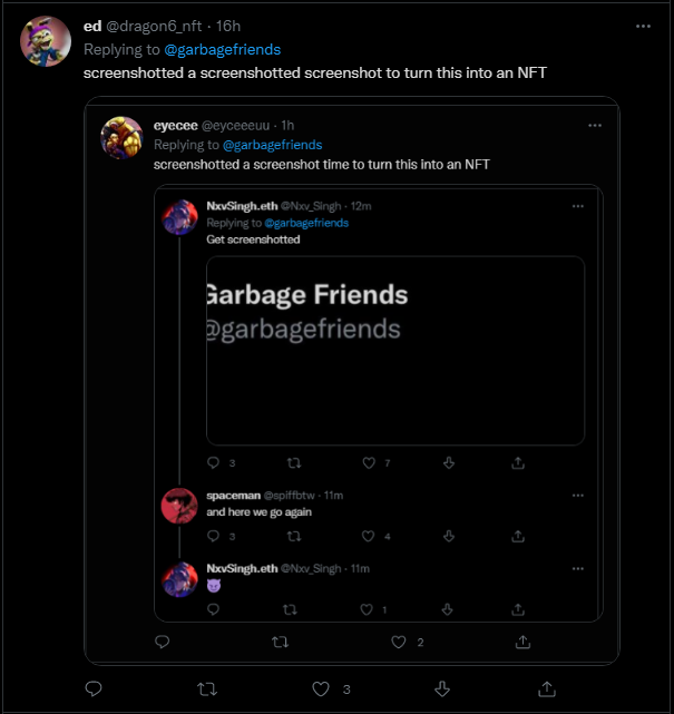 TheRealGJ4's tweet photo. @garbagefriends Screenshotted a screenshot of a screenshotted screenshot and turning this into an NFT https://t.co/mqciVDqC2P