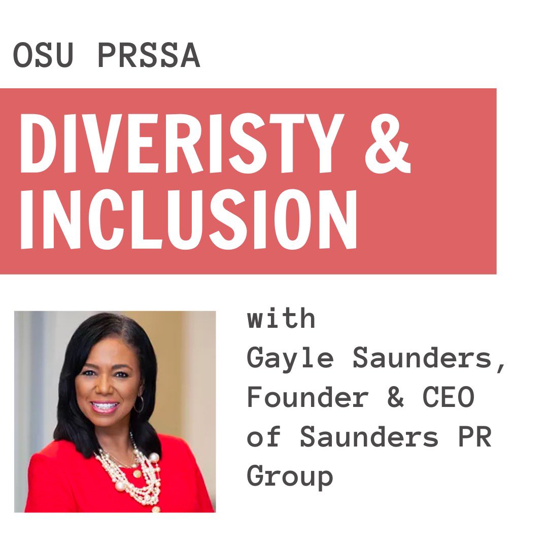 🗣🚨MEETING ALERT🚨🗣

Join us this Wednesday (2/16) at 6 p.m. in FONTANA 2040! Gayle Saunders, Central Ohio PRSA Ethics officer and founder of The Saunders PR Group, will be joining us to discuss Diversity, Equity and Inclusion in the industry. Hope to see you there!🤩

#prssa