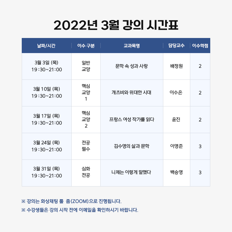 (과몰입) 민음대학교 세계문학전공 3월 수강 신청 일정 안내드립니다. 재학생 여러분의 많은 신청 바랍니다. ow.ly/JiEj50HW9Ag