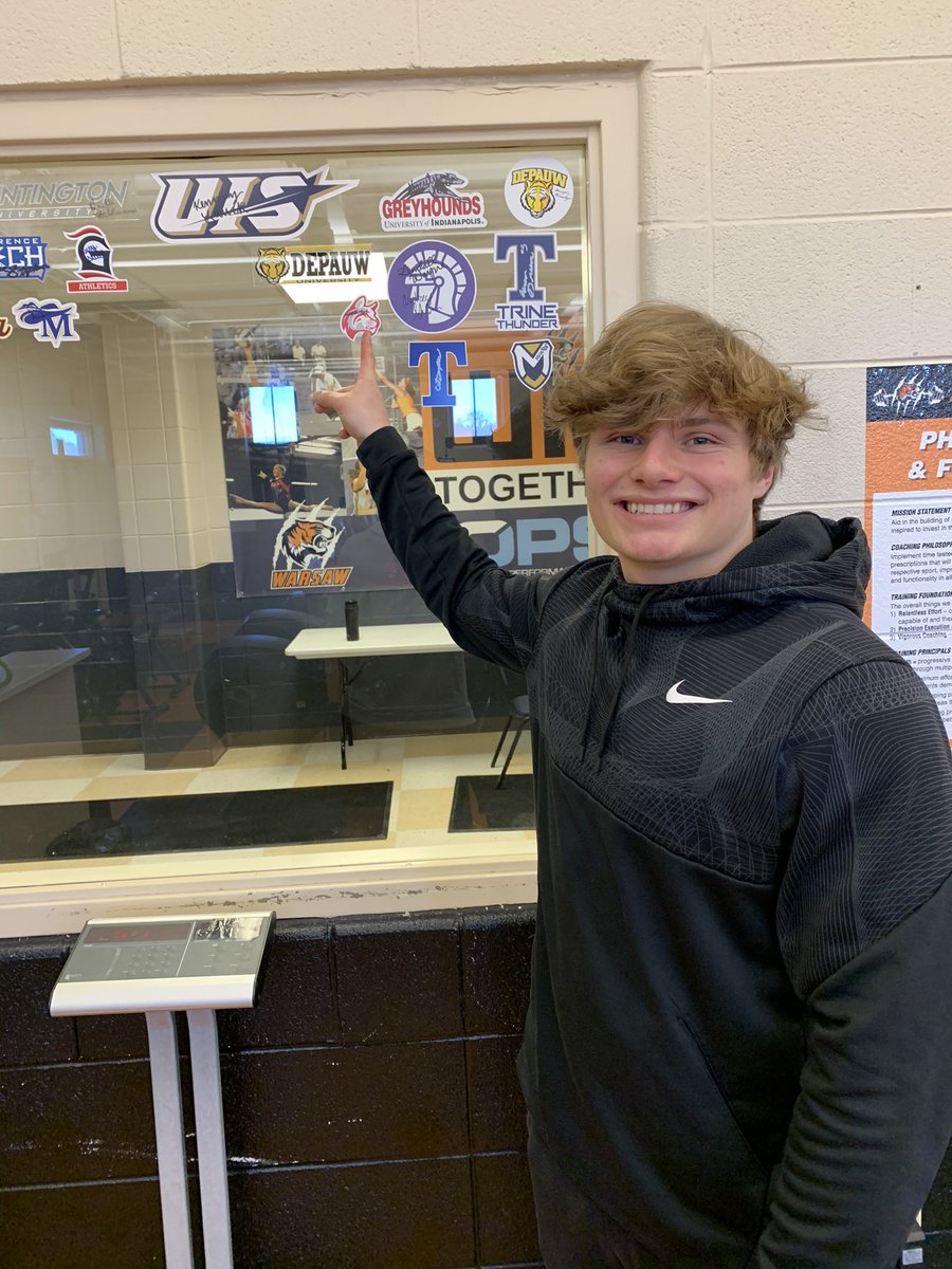 WarsawStrength's tweet photo. Stamp the Wall!! Congrats to  @AidenBinkerd on signing with IWU to continue your academic and football career. Your hard work has paid off! Proud of you! @WarsawTigerFB @Warsaw_Tigers https://t.co/OVMUcgkxs1
