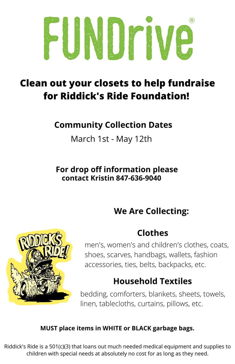RiddicksRide's tweet photo. It’s that time of year again to clean out all of your soft goods for a good cause!! 
Help us reach our goal of 10,000 lbs this year. 
We’ve already got a few bags, who will be next? https://t.co/IbZve7Vevc