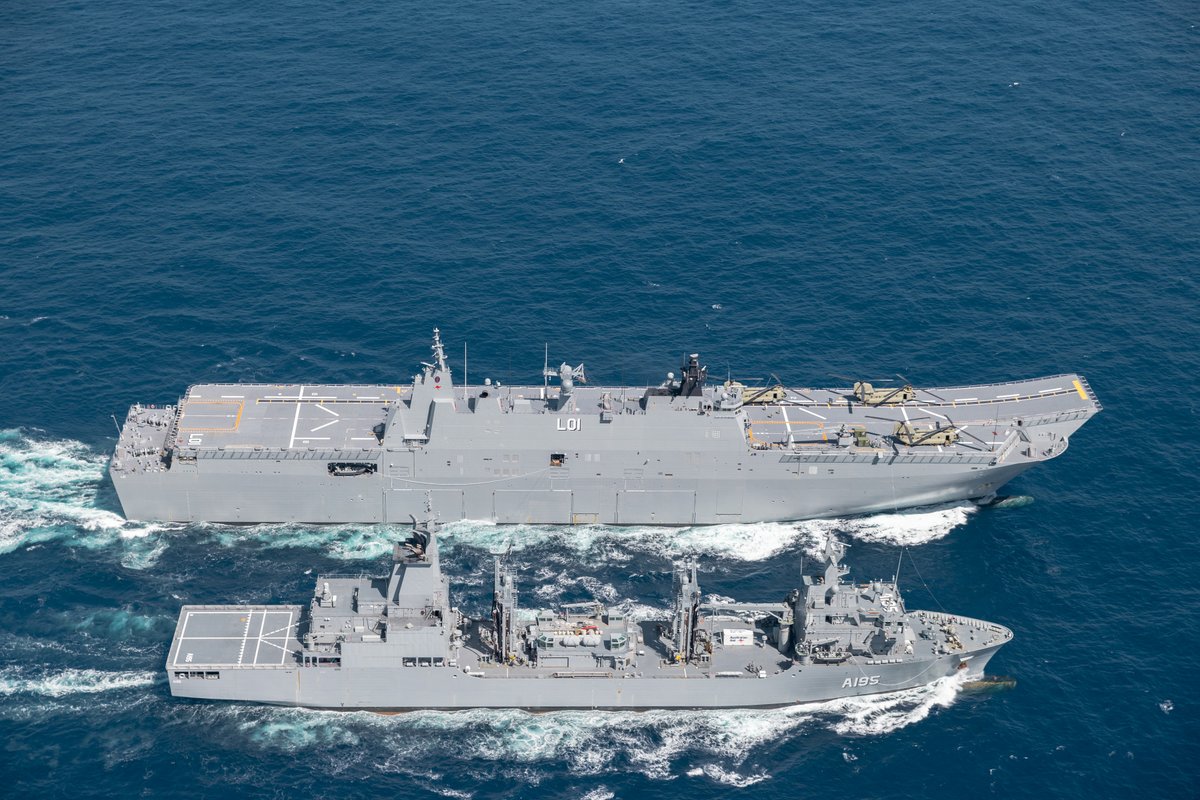 Great to see #HMASSupply ship's company conducting its first Replenishment at Sea with #HMASAdelaide in Tongan waters. I’m proud of our sailors for undertaking such important work as part of #OpTongaAssist. ⛽👏🇦🇺