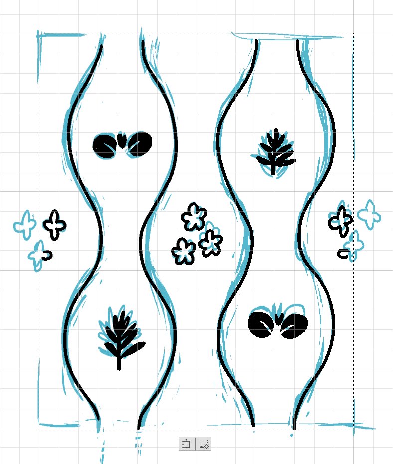 模様の1つのブロックを意識しながら下描き(少し大きいファイルにして実際貼り付けた時のイメージを確認しならがら作業するのがおすすめ)→選択範囲を作りざっとペン入れ(選択範囲がずれると困るのでストックしておくと安心)→
レイヤー変換で画像素材レイヤーを選択→ 
