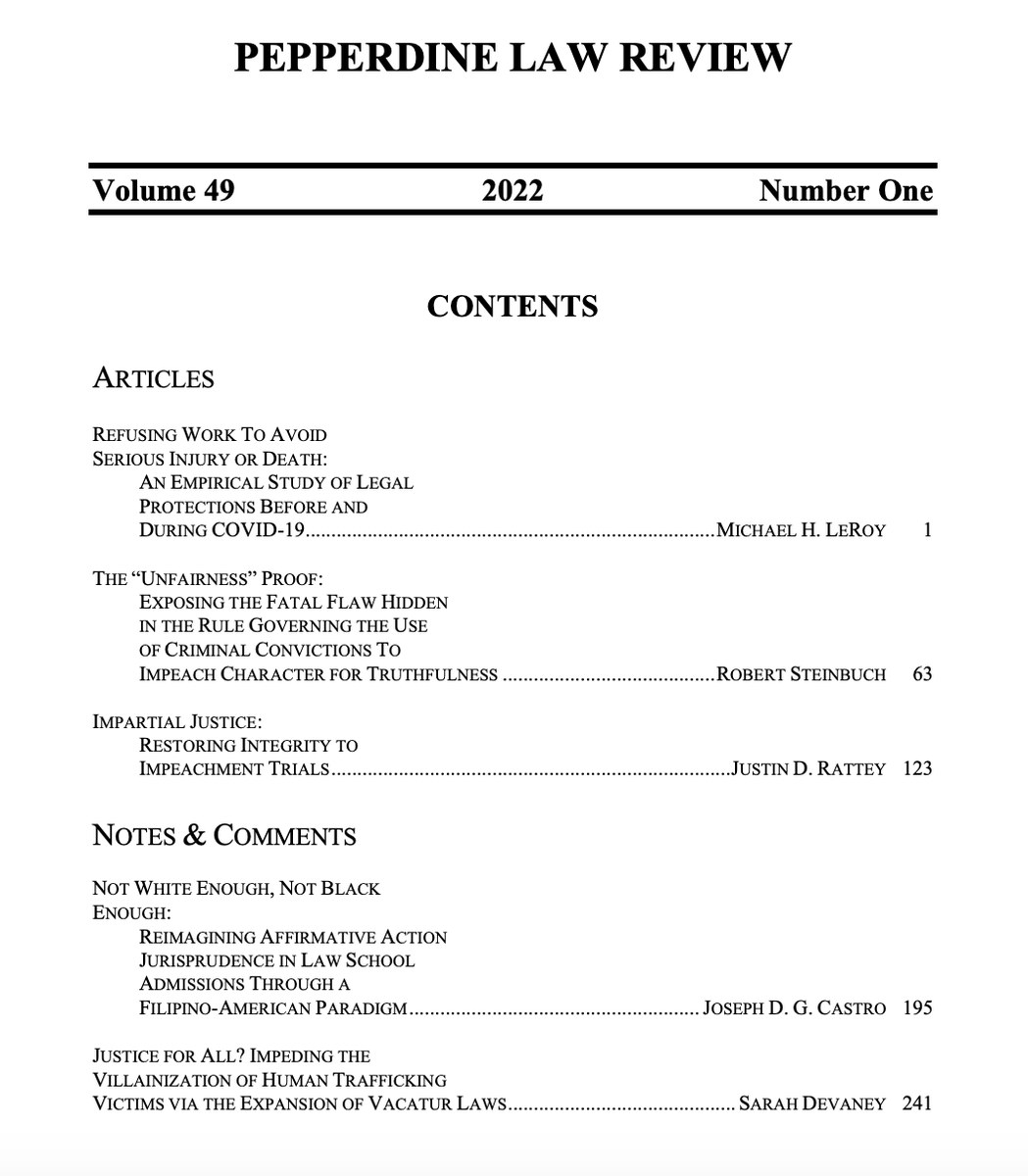 PLR is proud to present Volume 49, Issue I. Issue I articles cover a range of interesting legal issues, including  #worksafety, #federalrulesofevidence, #impeachment, #affirmativeaction, &amp; #humantraffickingconvictions. Thank you to our esteemed authors &amp; staff for their hard work