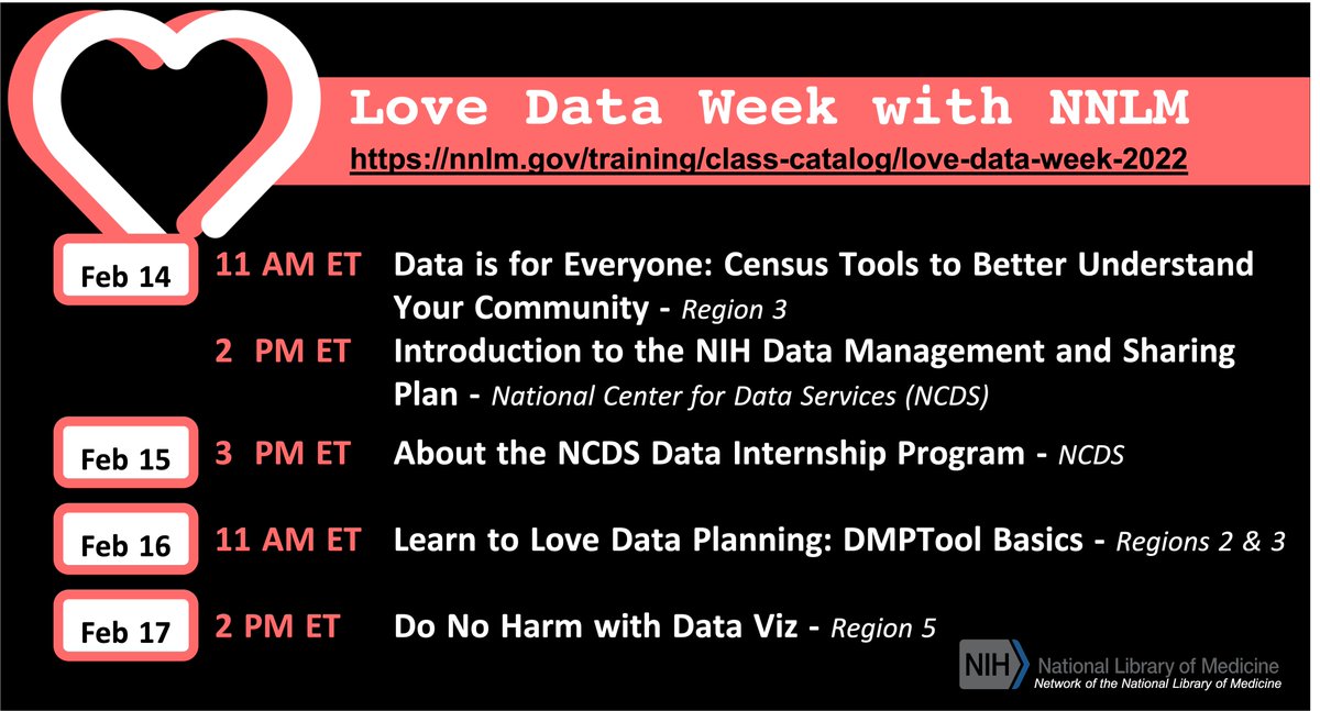 Today at 10:00am CT - Learn to Love Data Planning: DMPTool Basics. #LoveDataWeek 
nnlm.gov/training/class…