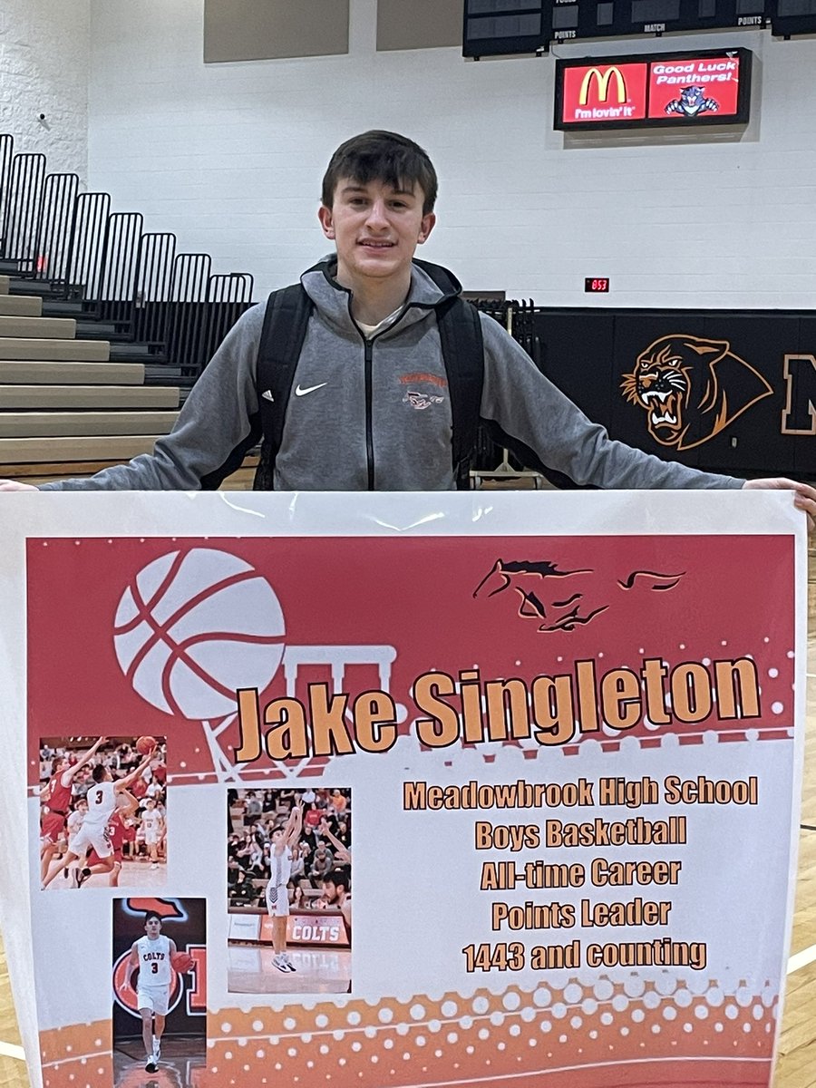 Meadowbrook Athletics (@colt_athletics) on Twitter photo Varsity Boys Basketball Update from New Lexington: FINAL - Meadowbrook 43, New Lexington 38. Colts improve to 18-3 (15-1 MVL) on the season. Congratulations to <a href="/jakesingleton03/">Jake Singleton</a> who scored 20 points tonight and is now the all-time leading scorer in Meadowbrook history. #GoColts Varsity Boys Basketball Update from New Lexington: FINAL - Meadowbrook 43, New Lexington 38. Colts improve to 18-3 (15-1 MVL) on the season. Congratulations to <a href="/jakesingleton03/">Jake Singleton</a> who scored 20 points tonight and is now the all-time leading scorer in Meadowbrook history. #GoColts