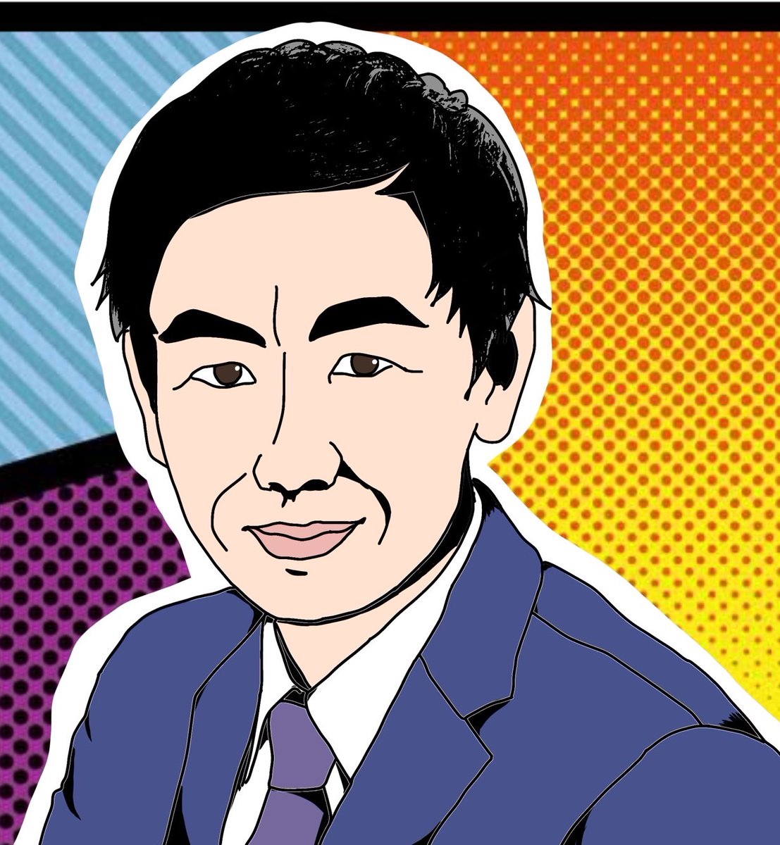 murayama_staff's tweet photo. 学生スタッフがポスター写真をもとにスマートフォンで村山の似顔絵を描いてくれました🤗

アメコミ風に仕上げてくれたそうです！素晴らしいですね〜✨ https://t.co/GKEU0hogfT