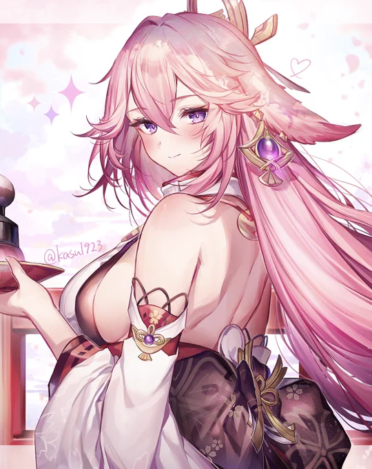 お酒飲んでほっぺ染まってる八重神子🍶🌸 