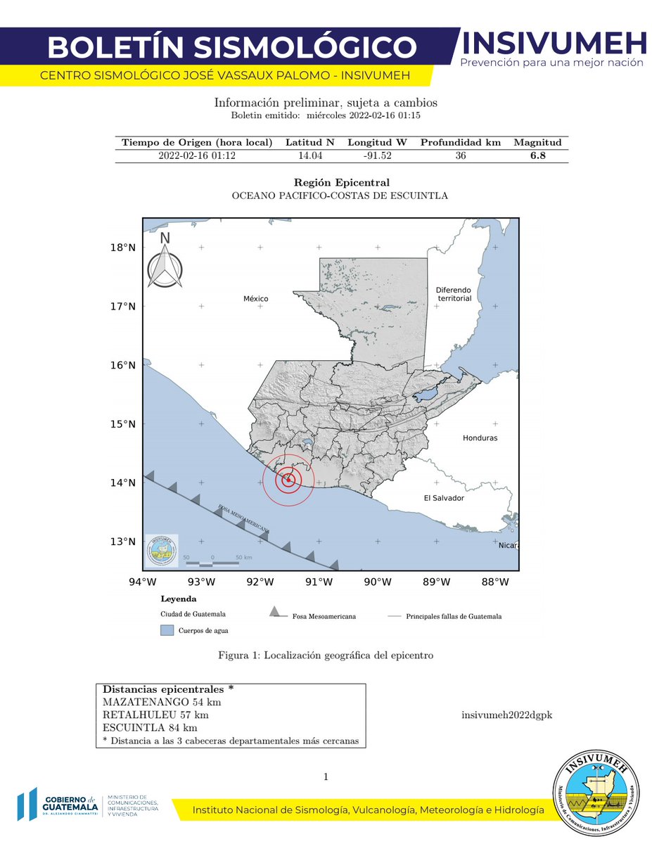 BOLETÍN SISMOLÓGICO 

16 de Febrero de 2022

INSIVUMEH Prevención para una Mejor Nación #SomosINSIVUMEH #Guatemala #AccionesQueTransforman