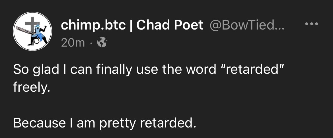 I am now on <a href="/getongab/">Gab</a> as <a href="/BowTiedChimp/">chimp.btc | Chad Poet</a>