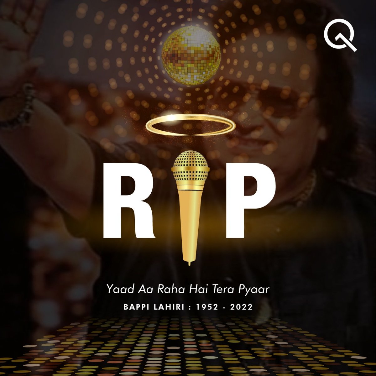 TeamQuantastic's tweet photo. Bappi Lahiri: 1952 - 2022
Saluting the most iconic personality of the Indian music industry, Bappi Da. Thank you for your music and the songs.
Rest in Glory, Disco King!

#BappiLahiri #ripbappilahiri #discoking #indianmusician #QuantasticMarketing #TeamQuantastic https://t.co/IgY1nI8a7G