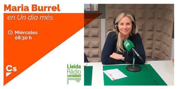Cs_Lleida's tweet photo. 🌤️ ¡Buenos días y #FelizMiércoles!
🎙 A partir de las 08:30h, @mariaburrel, en representación de #CsLleida, participa en la tertulia “Un dia més” #EnDirecto en @Ua1FM
📲 Puedes seguirla aquí: https://t.co/NLtLxrlm3Q
#Creer #Cambiar #Construir https://t.co/35zM18Dwee