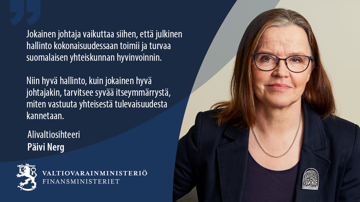”Julkinen johtaminen on vastuuta yhteisestä tulevaisuudesta”, totesi <a href="/PaiviNerg/">Päivi Nerg</a> julkisen johtamisen päivän verkkotilaisuudessa.

#JulkinenJohtaminen #JulkisenHallinnonStrategia