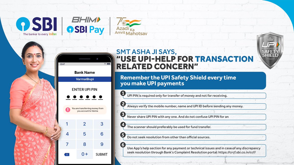 TheOfficialSBI's tweet photo. You need to enter UPI Pin only while sending money.
Remember the safety tips every time you make UPI payments.
#UPITips #BHIMSBIPay #Safety #CyberSafety #AmritMahotsav #AzadiKaAmritMahotsavWithSBI https://t.co/5Z8eWudh1D