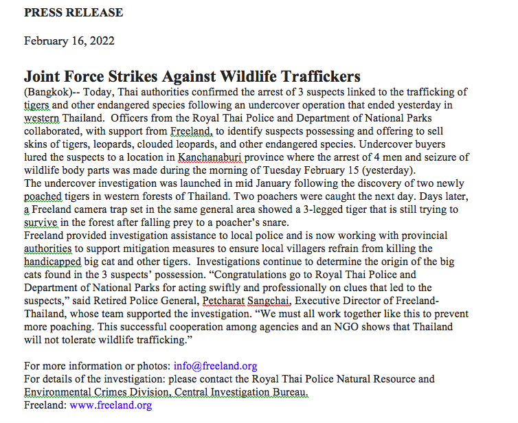 GalsterMan's tweet photo. Good news: Joint Force Stings Tiger Traffickers https://t.co/XMw7M308kk
