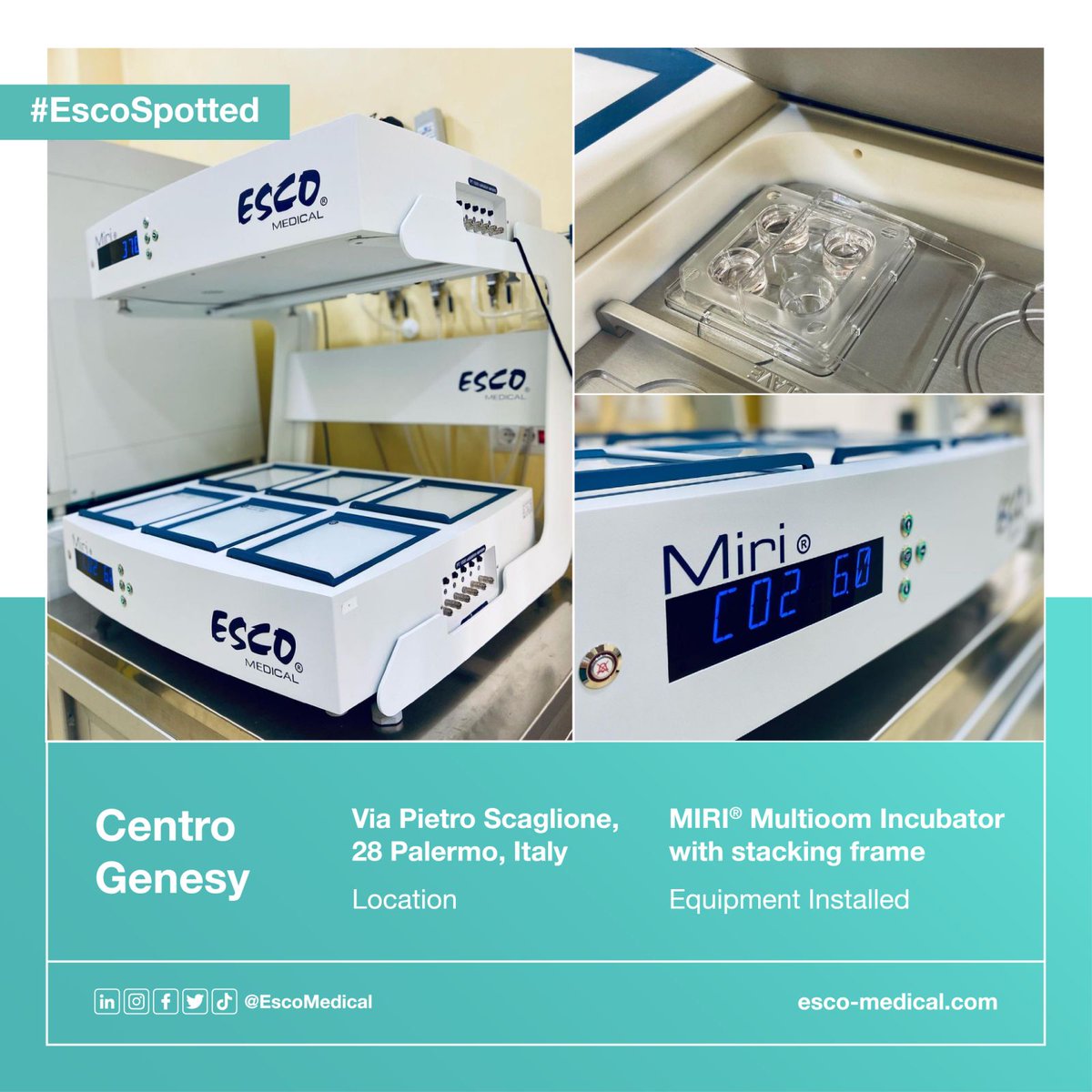 Esco Medical IVF on X: EscoSpotted: MIRI® Multioom Incubator with  stacking frame at Centro Genesy, Via Pietro Scaglione, 28 Palermo, Italy.  Visit t.con6xEdL7wQS to learn more about our products IVF  IVFTreatment IVFEquipment ...