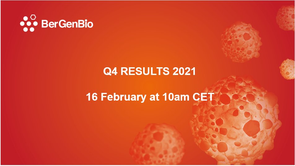 Today we announced our Q4 and FY 2021 #results. A presentation by BerGenBio’s senior management team will take place today at 10am CET. If you would like to watch the live webcast, follow this link: bit.ly/3sJS0GU 

Read the press release here: bit.ly/3gR2QVO