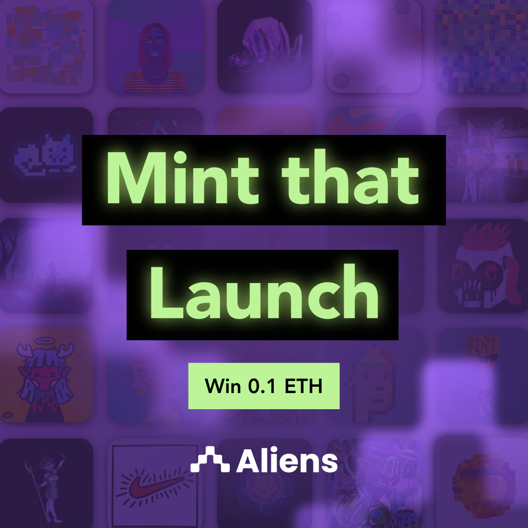 👀 You see that sweet, juicy, new NFT? Wanna #mint it? Oh no, you don’t have the mint fee?

WE’LL GIVE IT TO YOU! Join us and mint that new #NFT for FREE. How?

1. Download the #AliensApp
2. Find the giveaway under Profile tab
3. Follow the steps there.

Good luck! #Giveaway