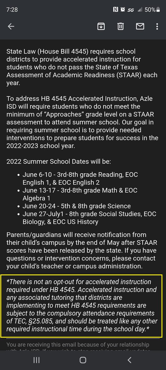 TXEdRights's tweet photo. Hello @azleisd - Can we talk about this email on HB 4545 you sent to all parents today? (1/3) #staar #lies @teainfo (1/4) https://t.co/zw08rc9rvP