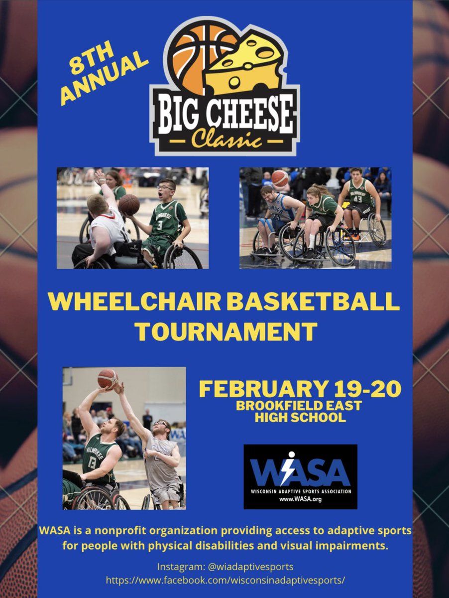 Check out our 8th Annual Big Cheese wheelchair basketball tournament this weekend! Watch youth to elite championship players roll out on the court!