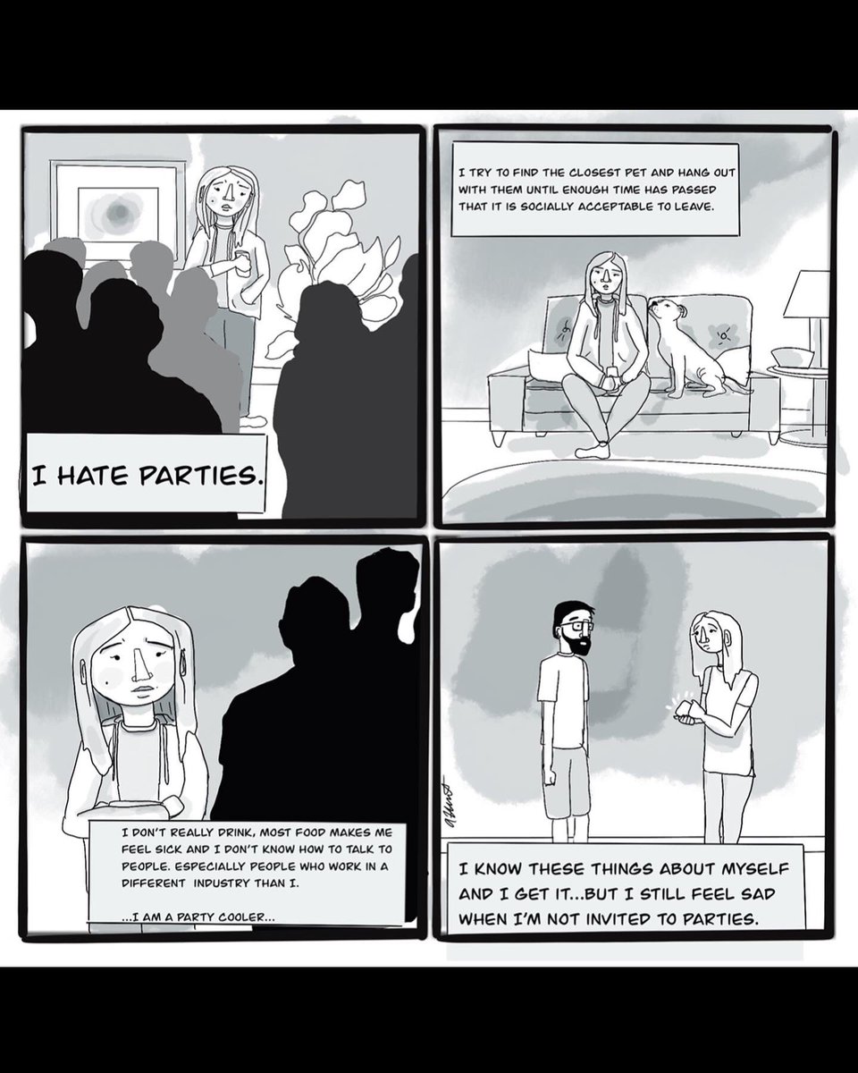 alexandrashunt's tweet photo. New comic tonight about my intense #fomo and also in ability to be social unless there are dogs. 

#webcomic #comic #drawing https://t.co/P76QfXIXYK