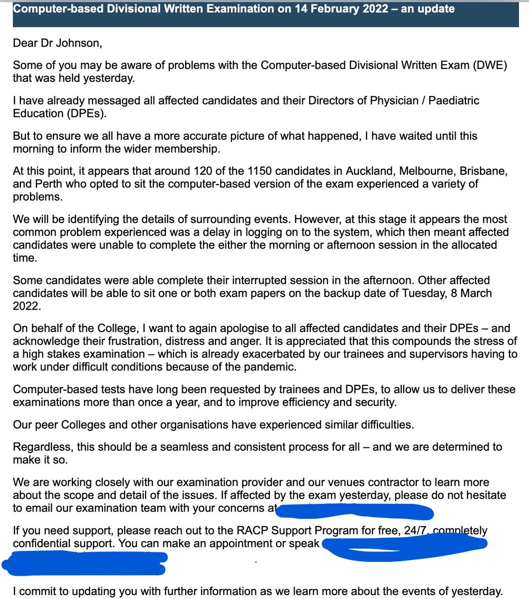 Doctors_r_human's tweet photo. Screenshots of my post+responses to RACP ROC. Tech friends, r contingency plans reasonable if 120/1150 people cannot sit an exam? R other companies successfully running electronic exams? R the RACP hiring the wrong IT group? #MedTwitter #MedStudentTwitter #medicine #mh4docs https://t.co/kYvrcxN5qe