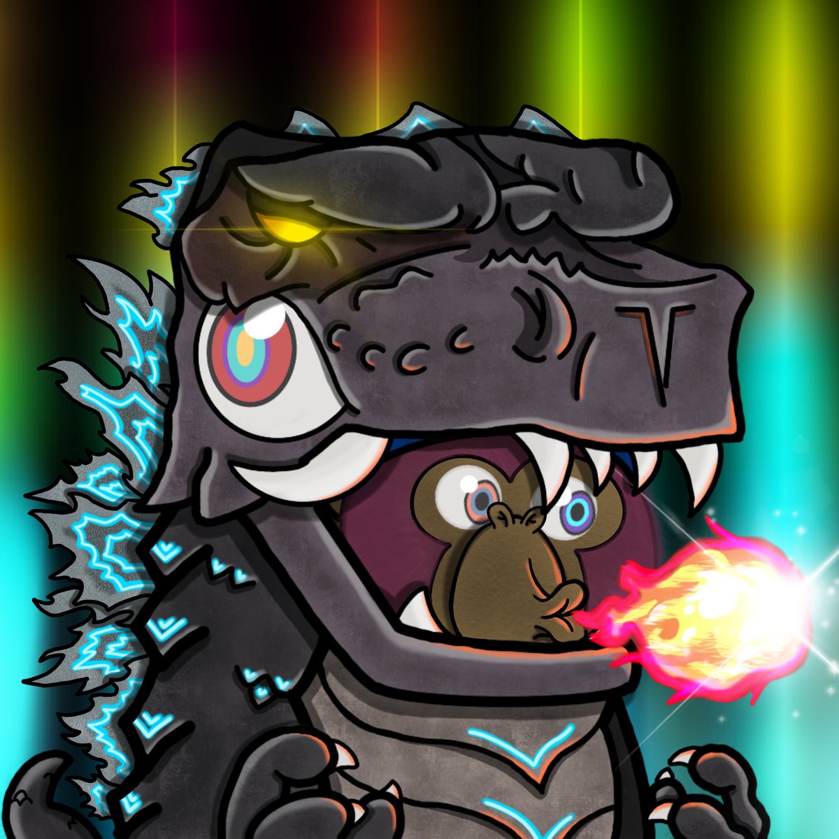 KaiokeNFT's tweet photo. Not an official honorary 1/1 @KarafuruNFT, but I believe @shanicucic96 deserves one for all he has done for the community and @PGodjira. So I took it upon myself to make him one, no where near @WD_Willy’s artistic ability. But I tried my best! https://t.co/KVj8QLgxoB