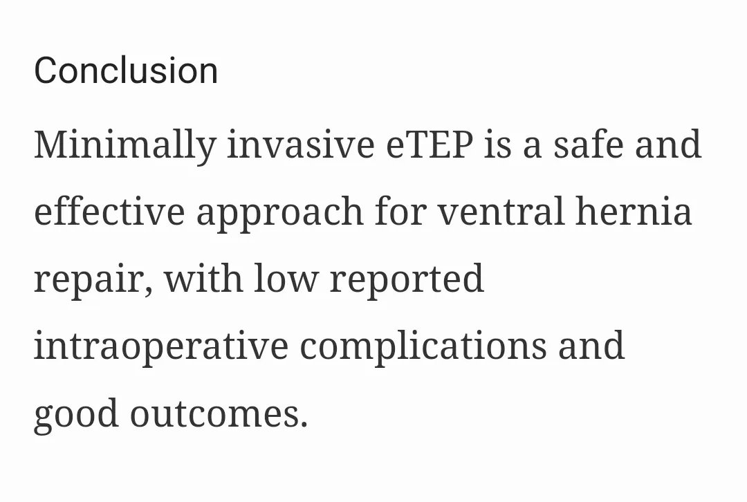 eurohernias's tweet photo. https://t.co/L7LvfzY3Gn Short-term outcomes of #MIS retromuscular #VHR using #eTEP approach: systematic review and meta-analysis.
#RIVESSTOPPA #TARUP #TAR #HerniaSurgery #SoMe4Surgery #OpenAccess https://t.co/0WVWjGQXpH