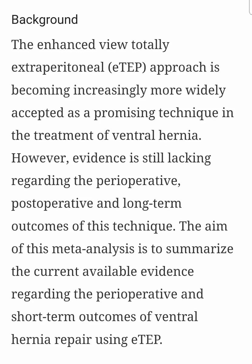 eurohernias's tweet photo. https://t.co/L7LvfzY3Gn Short-term outcomes of #MIS retromuscular #VHR using #eTEP approach: systematic review and meta-analysis.
#RIVESSTOPPA #TARUP #TAR #HerniaSurgery #SoMe4Surgery #OpenAccess https://t.co/0WVWjGQXpH