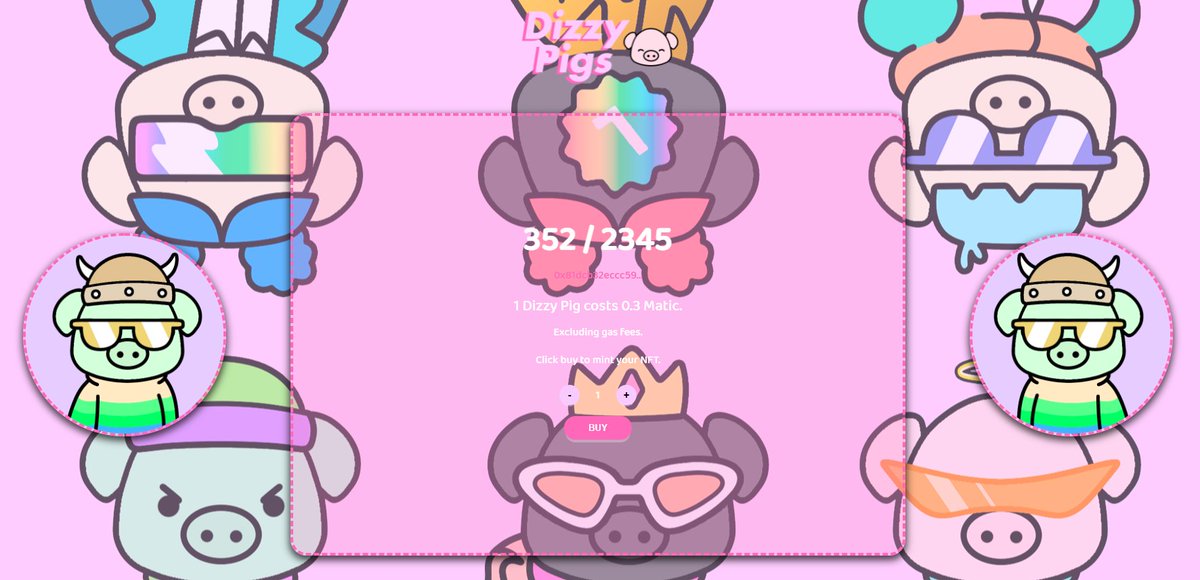 +350 Minted 🥳

Get your Dizzy Pig here 👉 dizzypigs.netlify.app

Join our Discord 👉 discord.gg/Z5dbXvJmAM

#NFT #NFTMintAlert #NFTMinting #NFTdrops #NFTCollection #nftcollectors #NFTcollectible