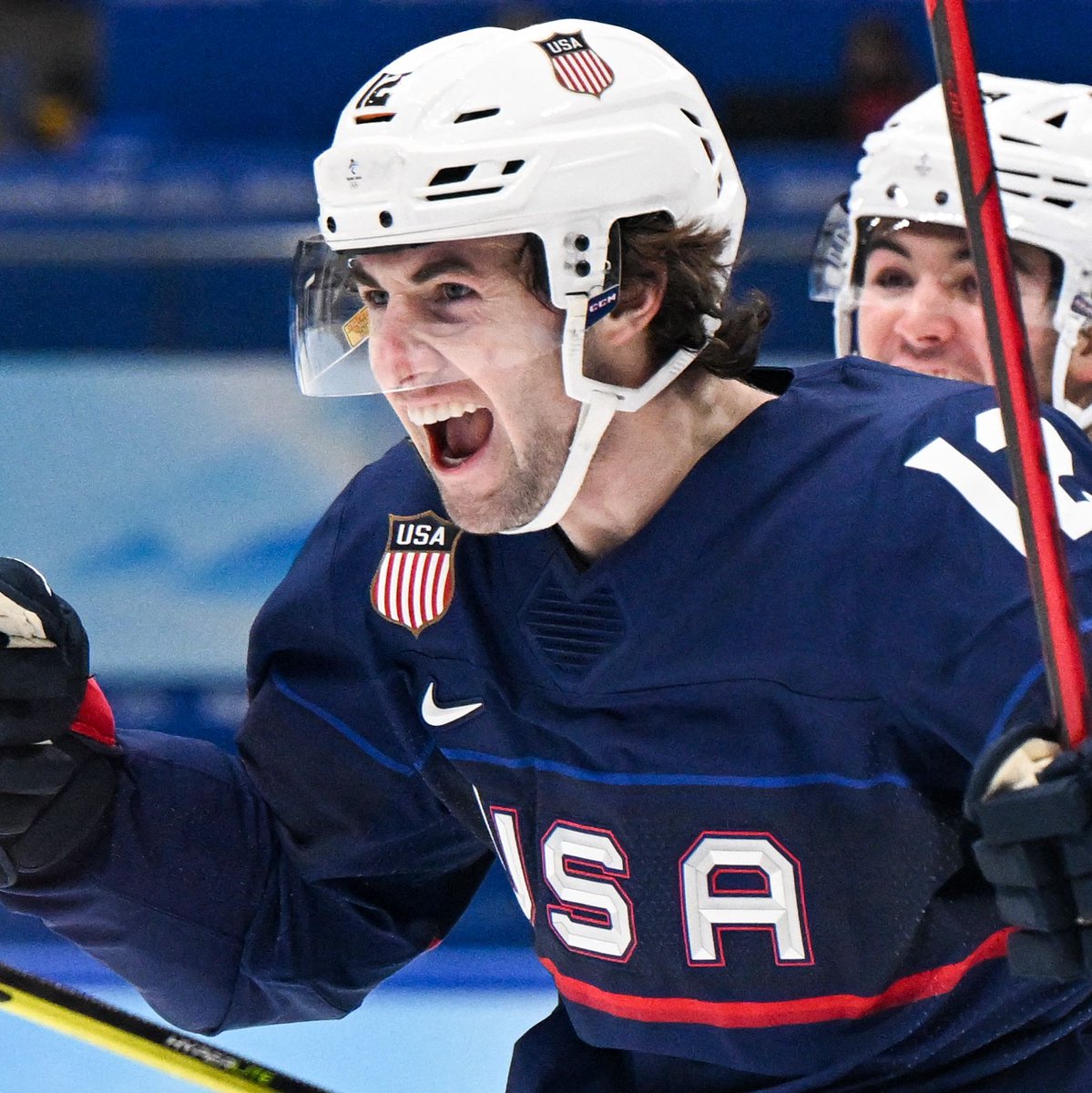 NBCSportsHockey's tweet photo. That 1st goal of the #WinterOlympics feeling. 😄 https://t.co/wpmP8HTgPr
