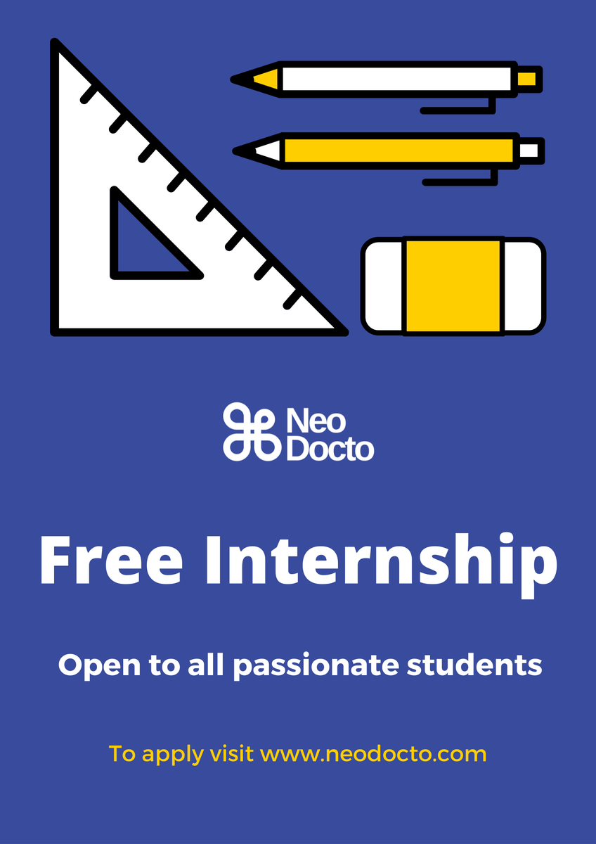 GLeerics's tweet photo. @NationalUPhil 
Greetings!
Internship Openings at NeoDocto
https://t.co/uisYpuvMPv
Internship Program Fee: FREE
Duration of internship: 2 to 6 Months
Working days: Monday to Friday
Work Location: Remote
If you are interested, please click the link below
https://t.co/fEyz2TMwnG https://t.co/nUkmjV8kkd