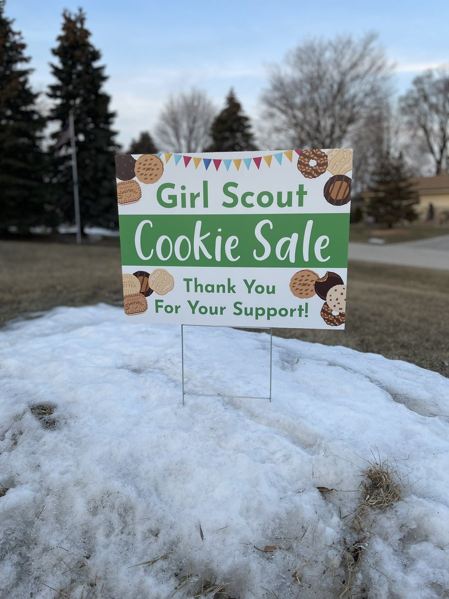 Wanted to take a photo of a new yard sign design but forgot the ground is frozen….  😭🥶 #girlscoutcookies