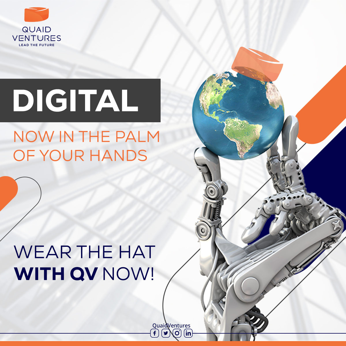 Quaidventures's tweet photo. The Digital Hat is the face of your business: all sorts of product &amp; business communication lie with Digital in the contemporary
By wearing the Digital Hat with QV, you can ensure that best communication is now the in the palm of your hands! https://t.co/4QfauNf3St