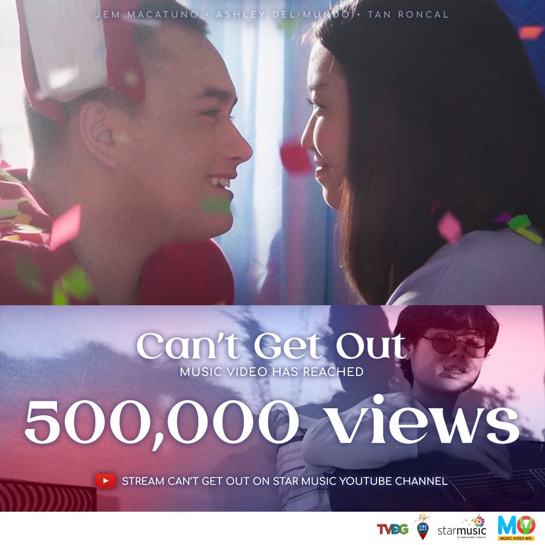 <a href="/Jemmacatuns/">jemmacatuns</a> Can't Get Out Music Video starring <a href="/lallainashley/">ash</a> &amp; <a href="/tanredroncal/">Tan</a> reached 500,000 views! 🥳🎉 Keep on streaming, starmates! 🧡

🔗 youtu.be/Nb7fQW7dxhg
#CantGetOut #AshTan #JemMacatuno